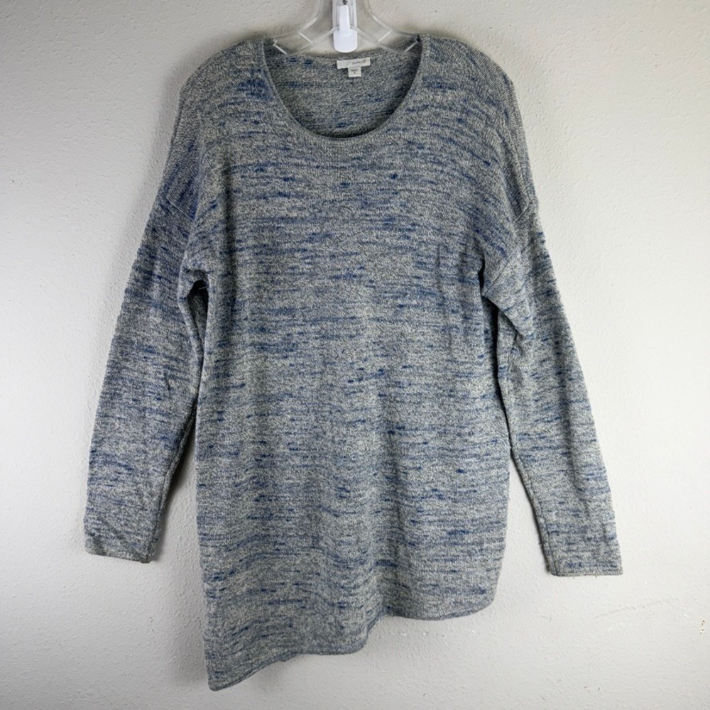 Pure Jill Asymmetrical Sweater M Blue Grey Marled Wool Blend Lagenlook Cozy